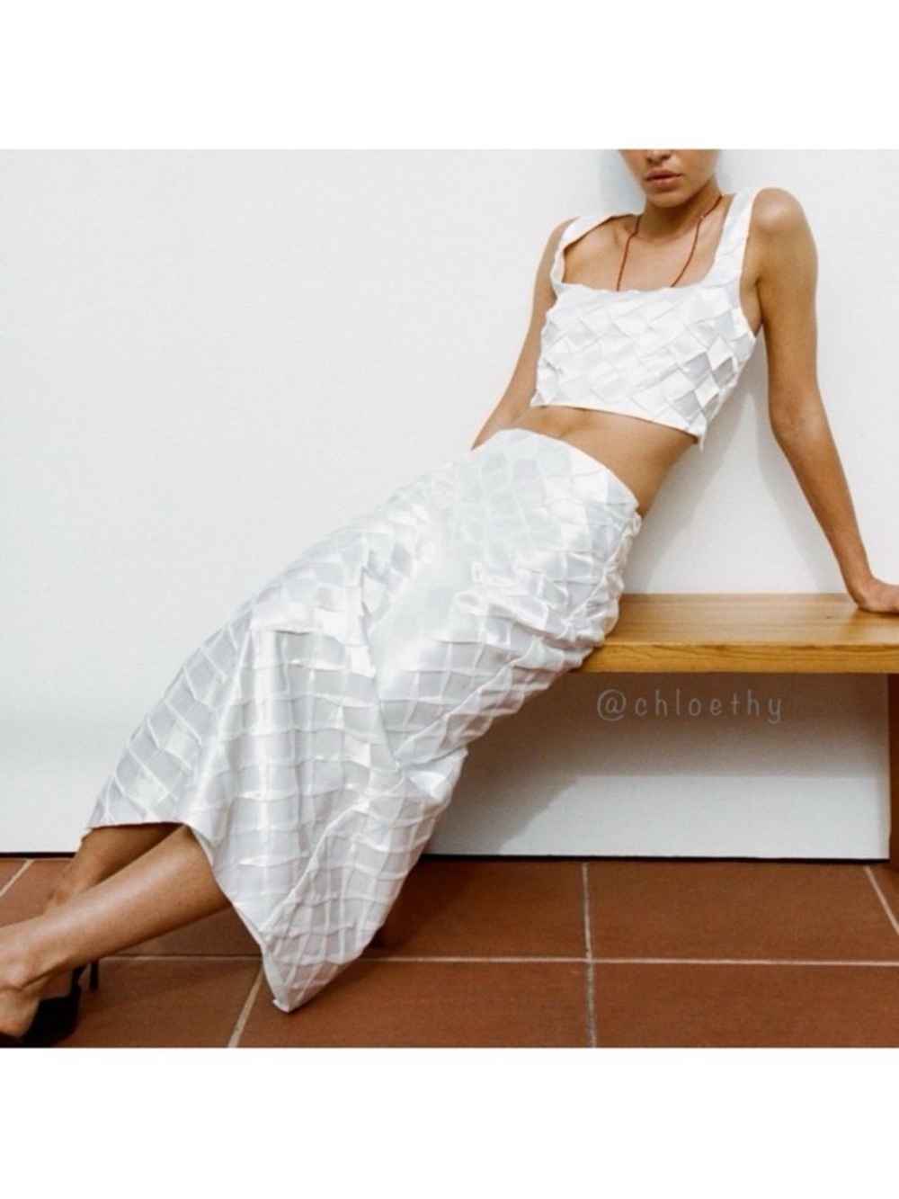 Zara White Textured Midi Skirt